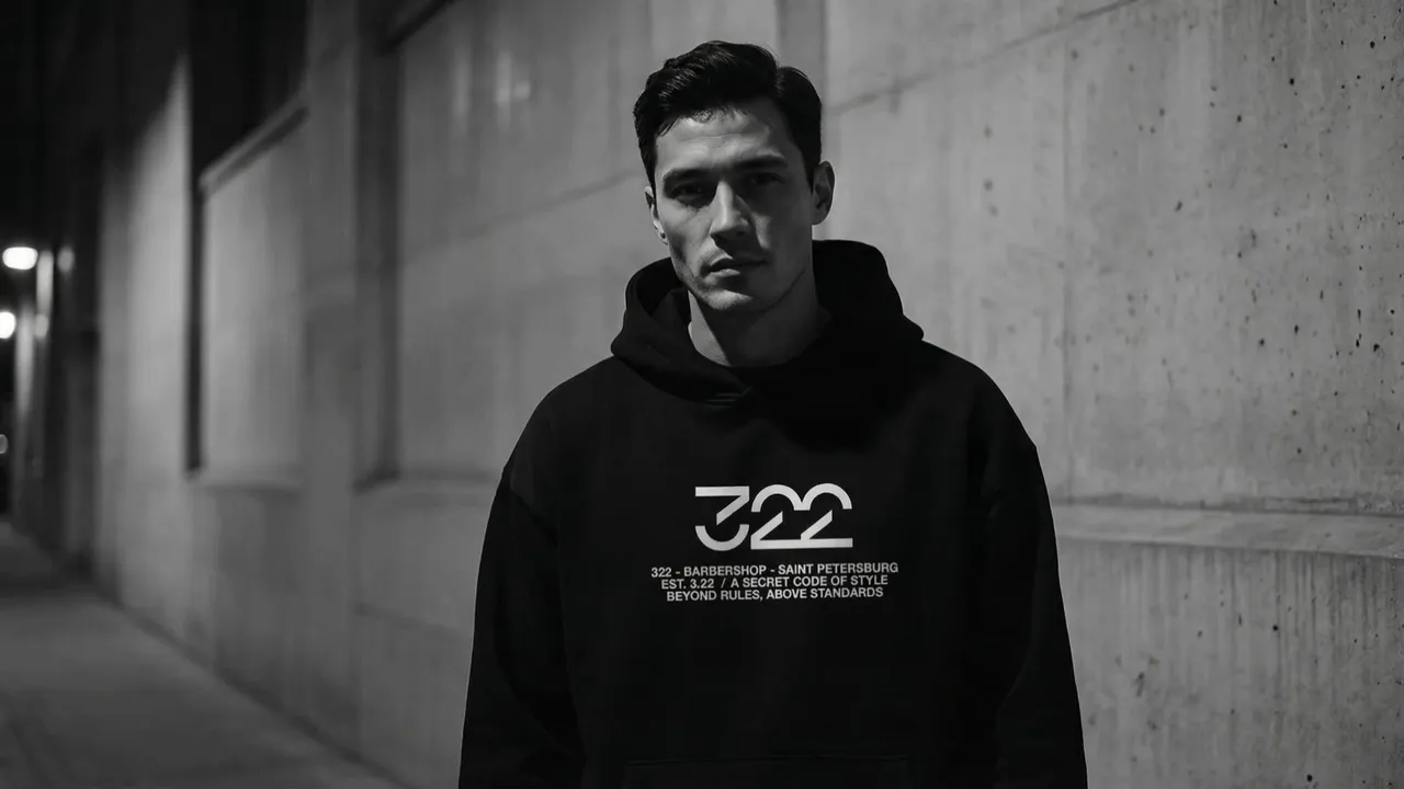 Subtle breathing effect on the person and hoodie, with a gentle, slow parallax shift in the background. Soft ambient light flickers slightly on the concrete wall, enhancing the premium, minimalist moo