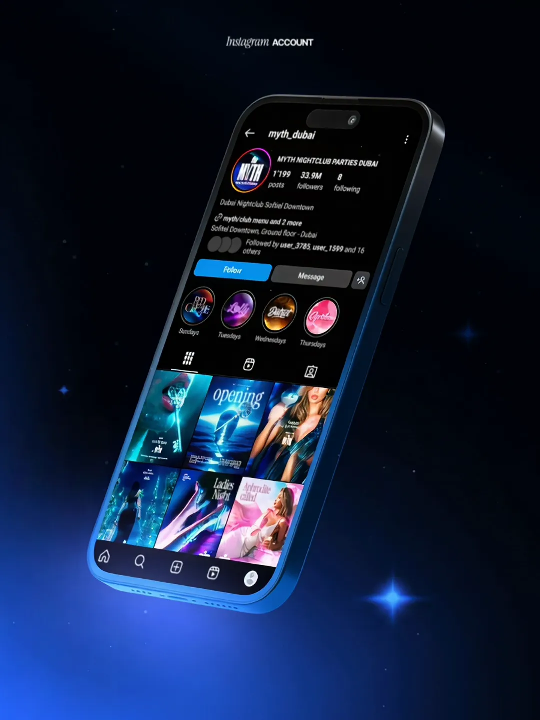 The floating smartphone gently hovers with a barely perceptible tilt, preserving its shape and keeping all screen content crisp and unchanged. The blue glow beneath it slowly brightens and fades as th